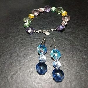 Dyadema Italy Sterling Silver Pastel Crystal Bracelet & Earring Set Vintage